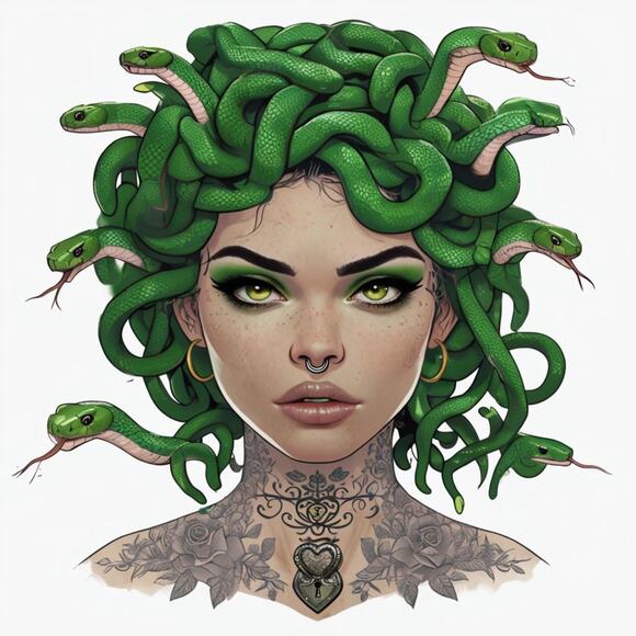 Handmade Medusa Graphic T-Shirt Black Mythical Serpent Goddess Tee Size S - Picture 5 of 5